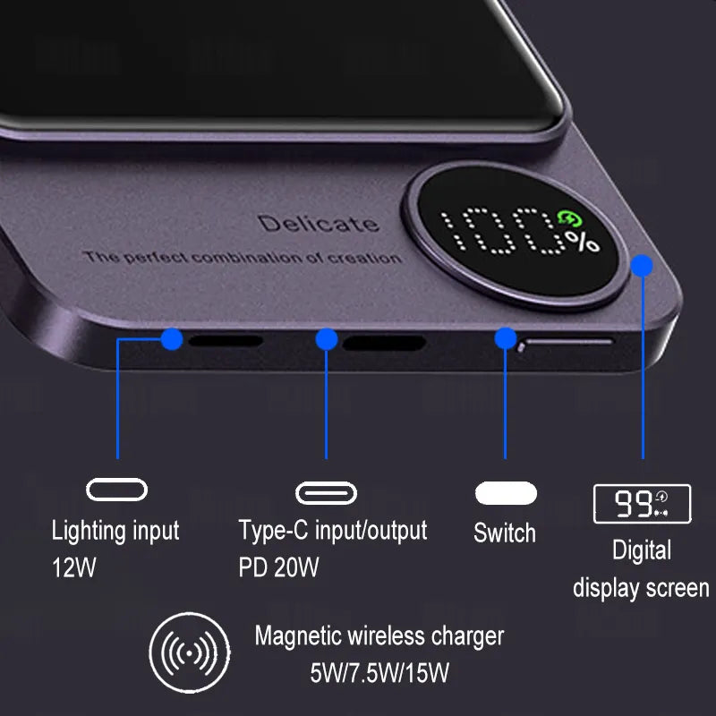 10000mAh Magsafe Magnetic Power Bank PD20W 15W Wireless Fast Charger External Auxiliary Battery Pack For Magsafe iPhone 15 14 13