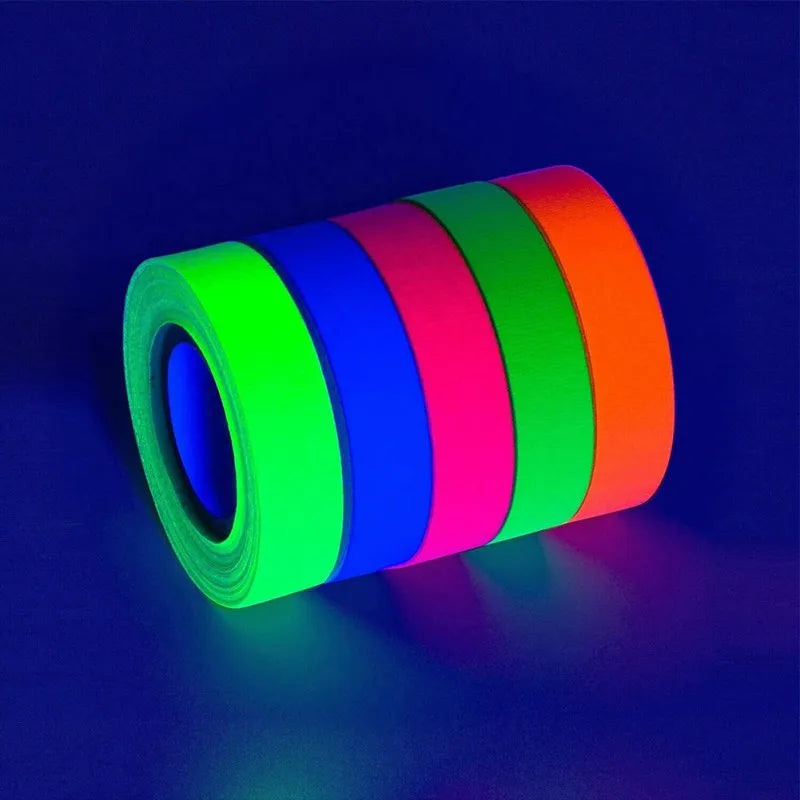 5pcs/Set UV Gaffer Fluorescent Tape Blacklight Reactive Glow In The Dark Tape Neon Cloth Tape Warning Home Decoration