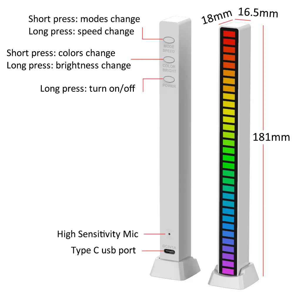 Music Sync Led Strip Lights Sound Control Pickup Rhythm Lamp Voice-Activated Atmosphere Rgb Light Bar for Car Party