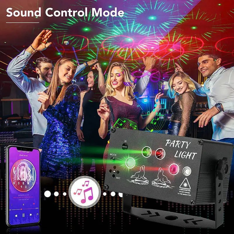 RGB Disco Light DJ LED Laser Stage Projector Sound Party Lights Strobe Lamp Birthday Party Car Club Bar Karaoke Sound DJ Lamp