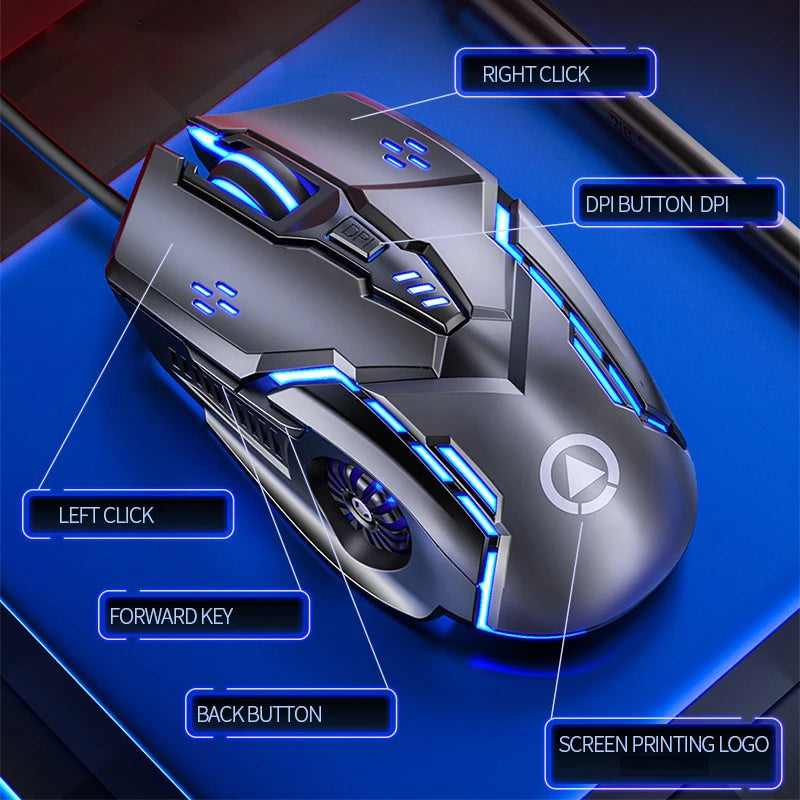 Mute Gaming Mouse RGB Ergonomic Wired PC Laptop Mause LED Backlit 3200dpi Mechanical Mause Computer Gamer Office Accessories