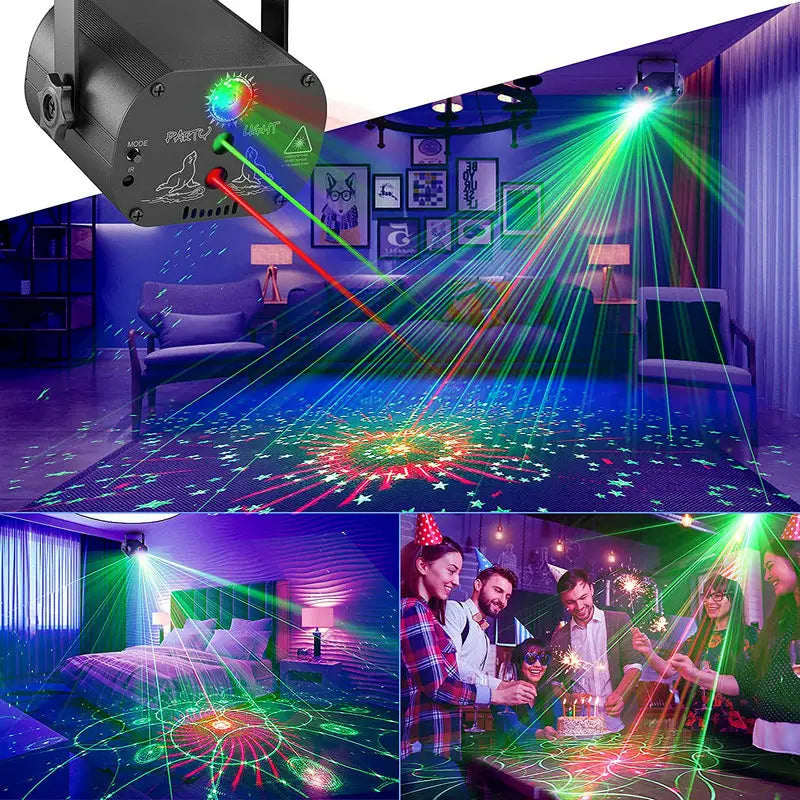 RGB Disco Light DJ LED Laser Stage Projector Sound Party Lights Strobe Lamp Birthday Party Car Club Bar Karaoke Sound DJ Lamp