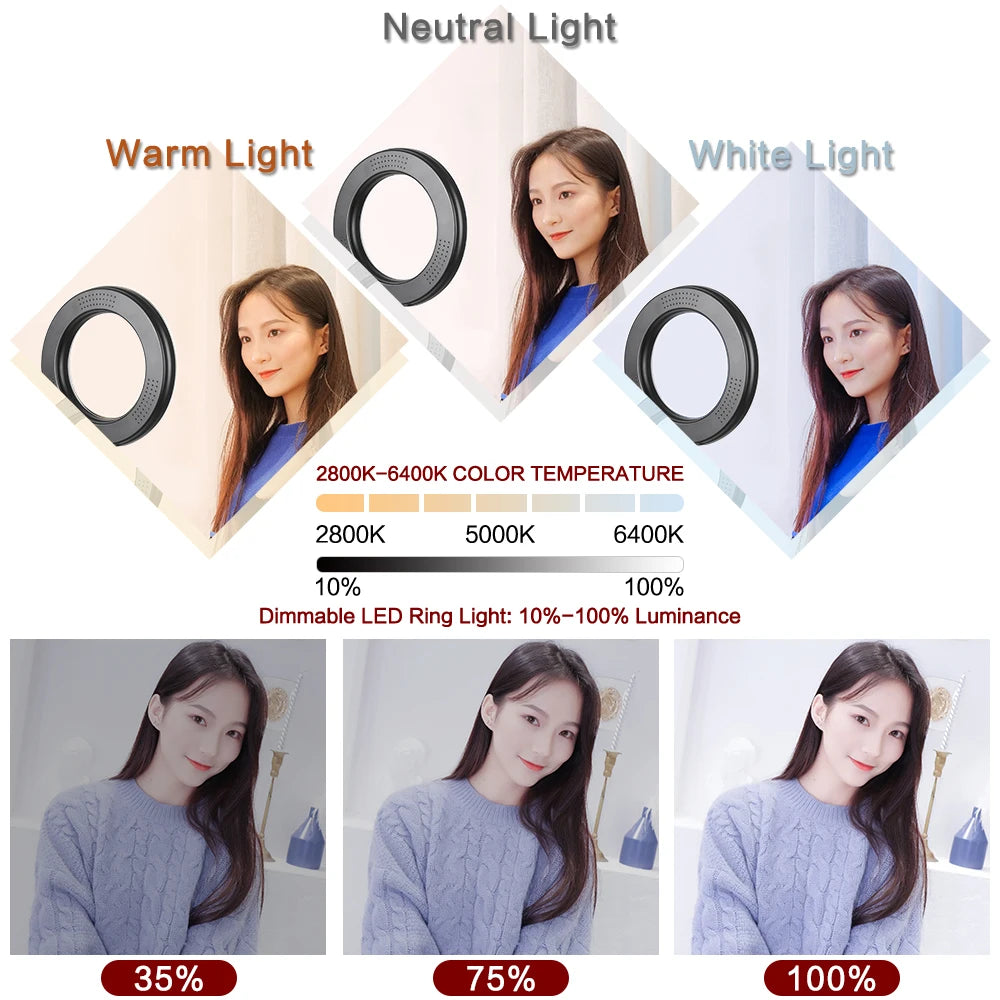 6inch RGB LED Ring Light Selfie Video Ring Lamp With Tripod Stand USB Plug 15 Colors 3 Model For YouTube Live Makeup Photography