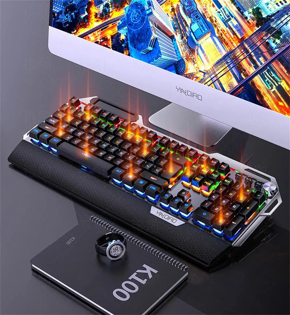 Mechanical Gaming Keyboard,104-key RGB LED Backlit Computer Keyboard, Black Blue Switch, Suitable for PC Gamers/Windows Game