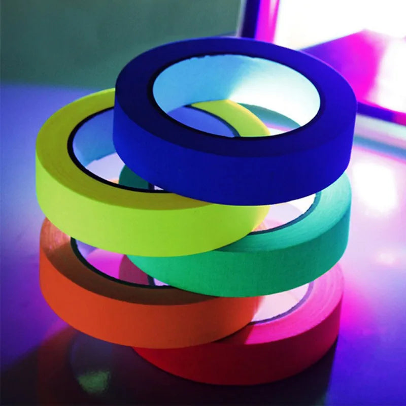 5pcs/Set UV Gaffer Fluorescent Tape Blacklight Reactive Glow In The Dark Tape Neon Cloth Tape Warning Home Decoration