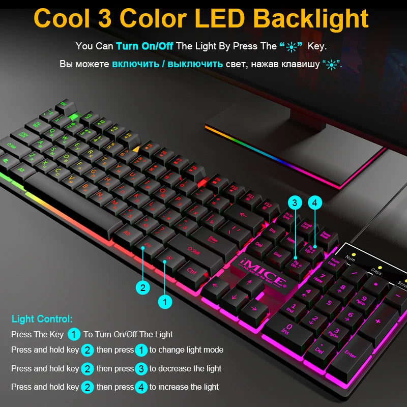 Gaming Keyboard And Mouse, RGB Gaming Keyboard Laptop Backlight Gamer Kit 104 Keycaps Wired Usb Keyboard For Computer Pc