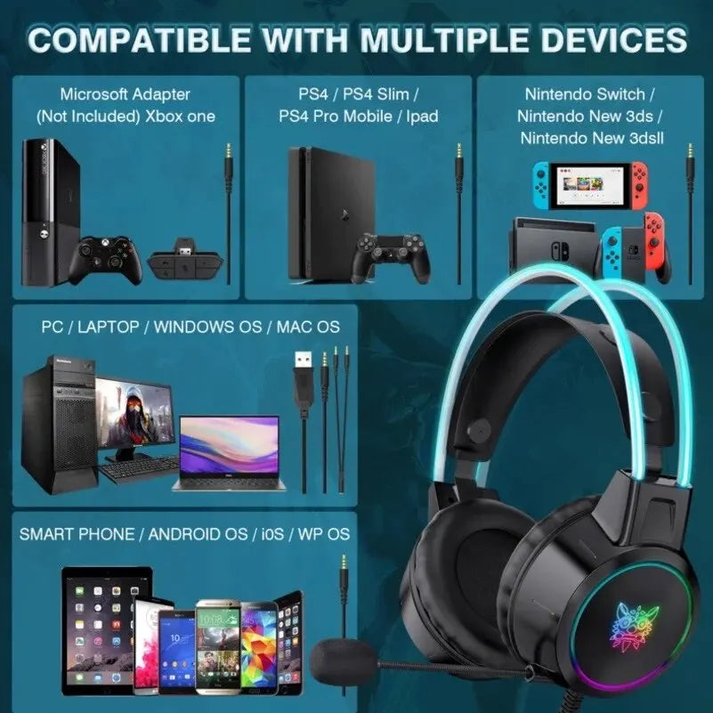 Onikuma Gaming Headset with Flexible HD Microphone, Gamer Headset, RGB Headphone, 3.5mm for PC, PS4, Xbox, PS5 Switch, Computer