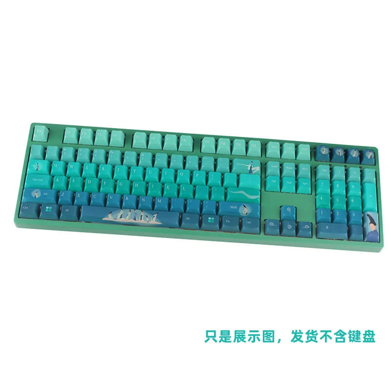 1 Set Cyan Green Gradient Keycaps PBT Dye Subbed Cherry Profile Key Caps For Keychron 65% 75% Anne Poker GH60 GK64 FL980 HHKB