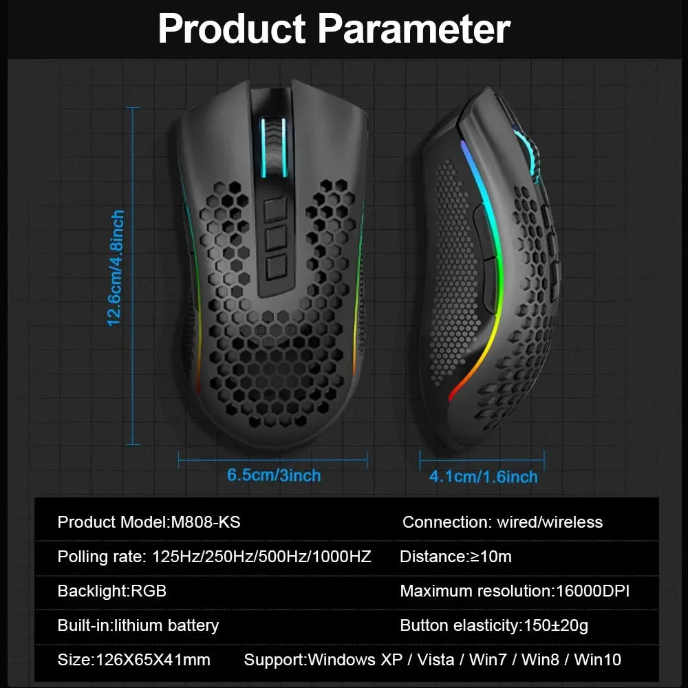 REDRAGON Storm Pro M808-KS RGB USB 2.4G Wireless Gaming Mouse 16000 DPI Programmable Ergonomic for Computer Gamer Mice Laptop PC