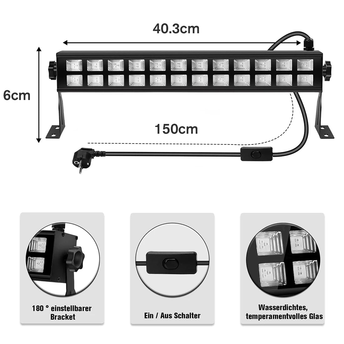 60W LED Black Light,Light Up 32x32ft, Blacklight Bar for Glow Party, Glow Light for Halloween, Bedroom, Fluorescent Body Paint