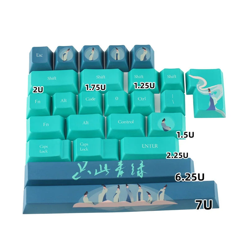 1 Set Cyan Green Gradient Keycaps PBT Dye Subbed Cherry Profile Key Caps For Keychron 65% 75% Anne Poker GH60 GK64 FL980 HHKB