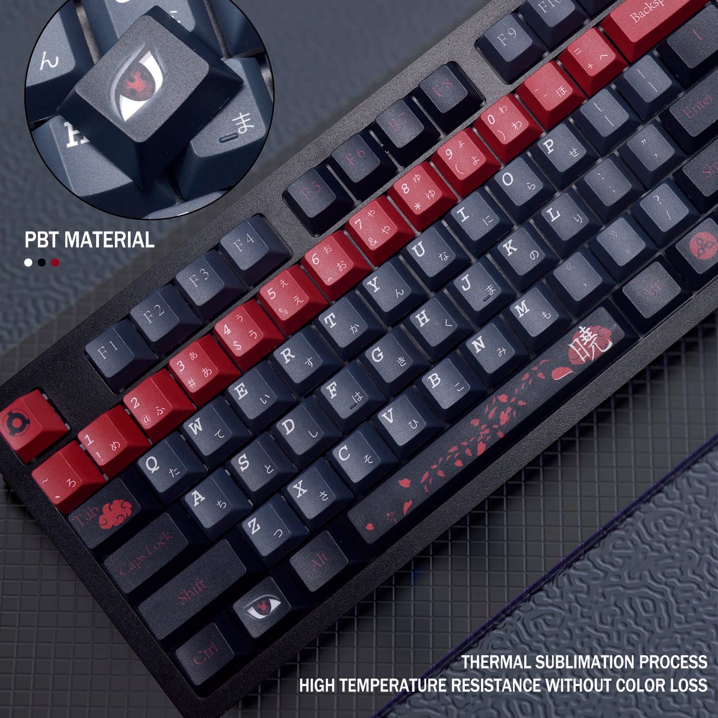 Japanese Ninja 135 Key Caps PBT Low Profile For Cherry MX Mechanical Keyboard Double-shot Black Red Backlit Anime DYE-SUB Keycap