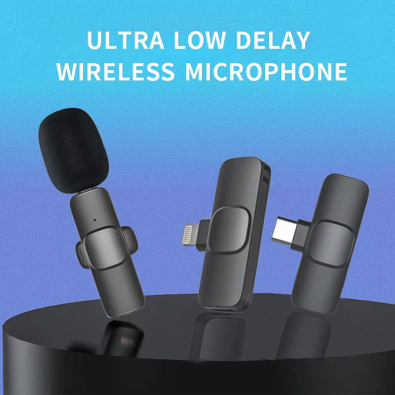 Wireless Lavalier Microphone Portable Audio Video Recording Mini Mic for iPhone Android Live Broadcast Gaming Chargeable