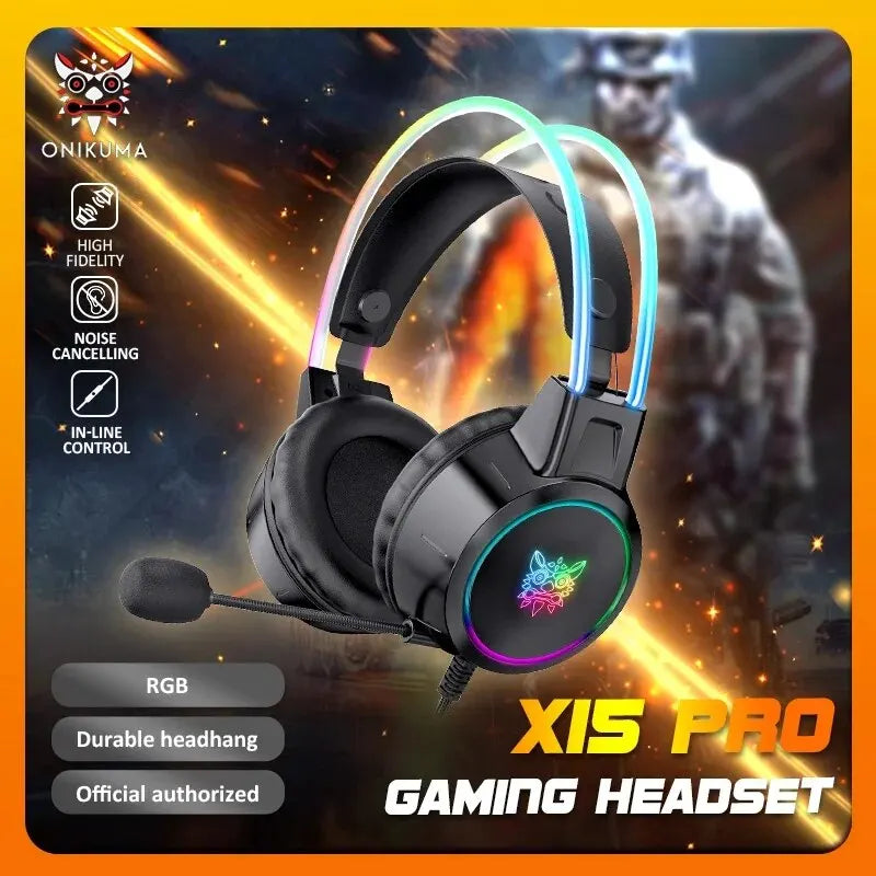 Onikuma Gaming Headset with Flexible HD Microphone, Gamer Headset, RGB Headphone, 3.5mm for PC, PS4, Xbox, PS5 Switch, Computer