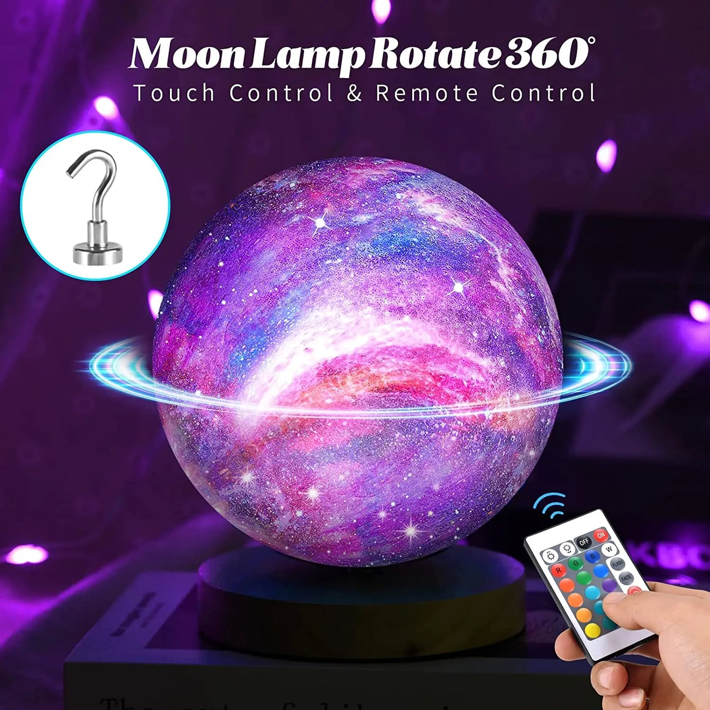 Rotating Moon LED Light Night 16 Colors Lava Lamp 3D Printing LED Moon Night Light with Remote & Touch Control.