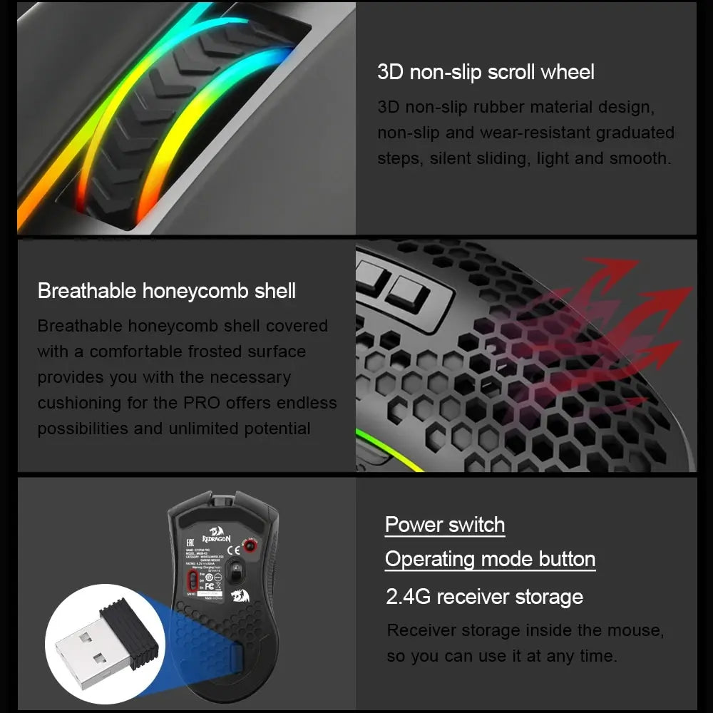 REDRAGON Storm Pro M808-KS RGB USB 2.4G Wireless Gaming Mouse 16000 DPI Programmable Ergonomic for Computer Gamer Mice Laptop PC