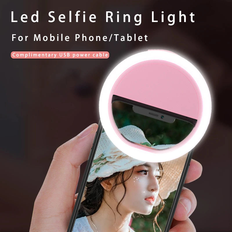 USB Charge LED Selfie Ring Light Mobile Phone Lens LED Selfie Lamp Ring For iPhone Samsung Xiaomi Huawei OPPO Phone Selfie Light