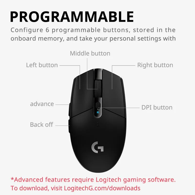 Logitech G304 Lightspeed Wireless Gaming Mouse 6 Programmable Buttons 12000DPI Battery Usb Stock RGB Wireless Mouse