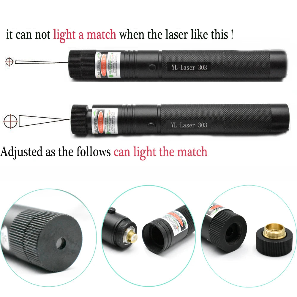 Powerful Red Green Laser Pointer 10000m 5mw Laser 303 Sight Focus Adjustable Burning Lazer Torch Pen 18650 Charging