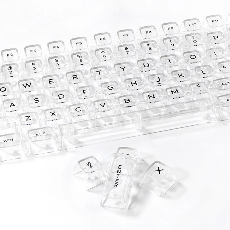 132 Keys Crystal PC Transparent Keycaps For MX Switch Mechanical Keyboard RGB Gaming Backlit Keycap Black Key Caps DIY Key Cap