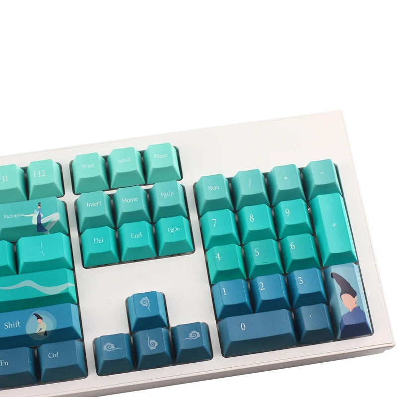 1 Set Cyan Green Gradient Keycaps PBT Dye Subbed Cherry Profile Key Caps For Keychron 65% 75% Anne Poker GH60 GK64 FL980 HHKB