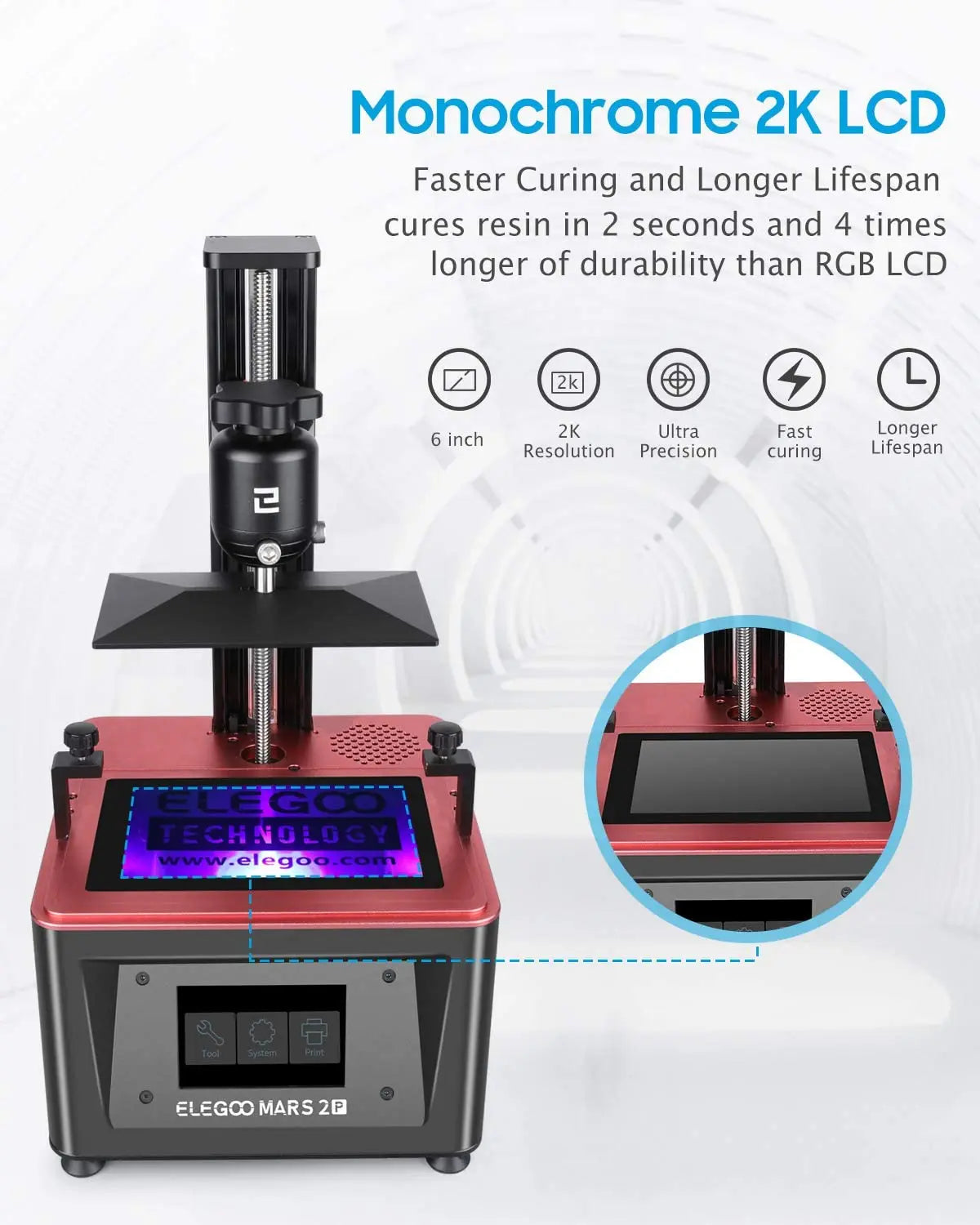 2023 ELEGOO Resin 3D Printer Mars 2 Pro Mono MSLA 3D Printer UV Photography LCD Resin 3D Printer with 6.1 Inch 2K Monochrome