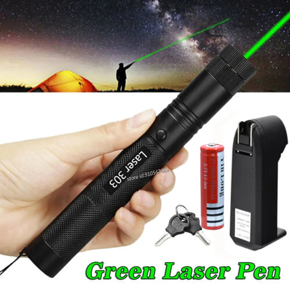 Powerful Red Green Laser Pointer 10000m 5mw Laser 303 Sight Focus Adjustable Burning Lazer Torch Pen 18650 Charging