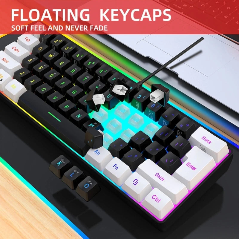 RGB Backlit Keypad Ultra-Compact Mini Keyboard Gaming Keyboard Compound Function V700WB Wired Gaming Keyboard 61Keys Multi-Color