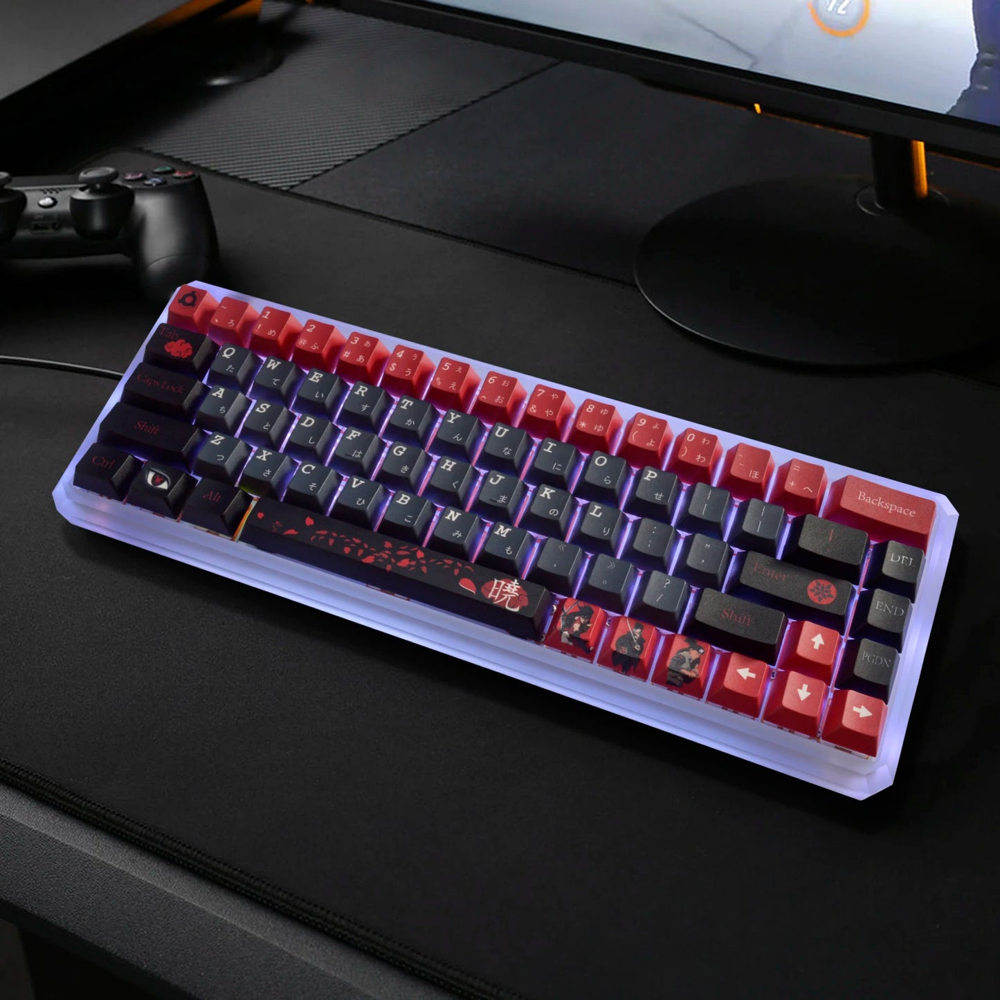 Japanese Ninja 135 Key Caps PBT Low Profile For Cherry MX Mechanical Keyboard Double-shot Black Red Backlit Anime DYE-SUB Keycap