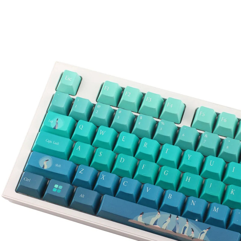 1 Set Cyan Green Gradient Keycaps PBT Dye Subbed Cherry Profile Key Caps For Keychron 65% 75% Anne Poker GH60 GK64 FL980 HHKB