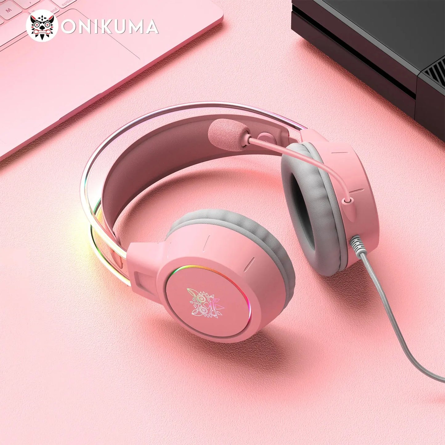 Onikuma Gaming Headset with Flexible HD Microphone, Gamer Headset, RGB Headphone, 3.5mm for PC, PS4, Xbox, PS5 Switch, Computer