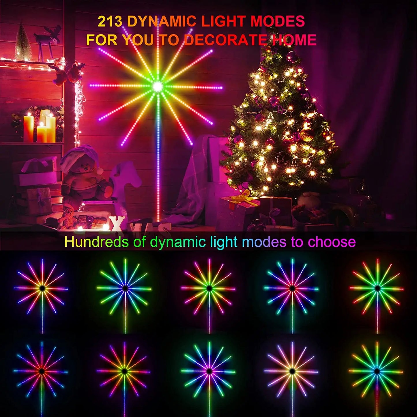 ColorRGB,Firework LED Strip Lights Dream Color RGB Changing Music Sound Sync Bluetooth Firework Lights with Remote Control DC 5V