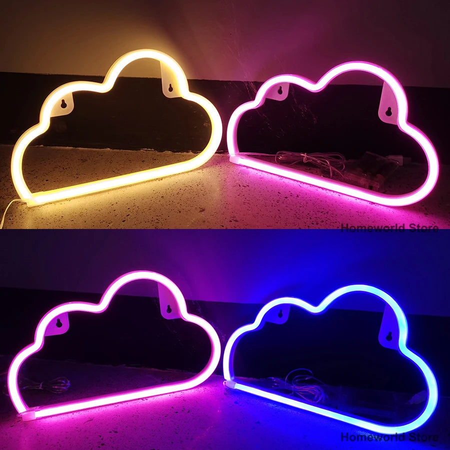 Cloud Sign Neon Light LED Sky Modeing Lamp Nightlight Bulbs Decor Room Shop Party Wall Art Wedding USB & Battery Box Powered