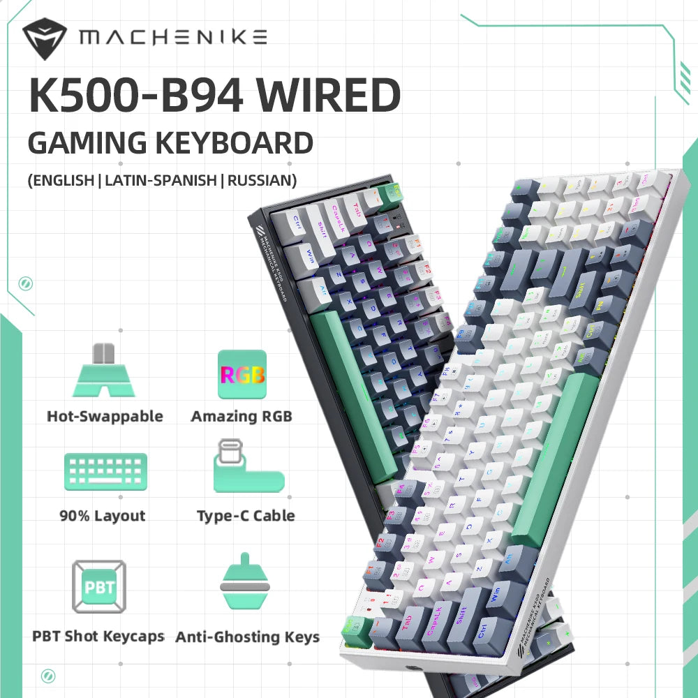 Machenike K500 Mechanical Keyboard Wired Gaming Keyboard Hot Swappable 94 Keys with RGB BackLight for Windows Desktop PC