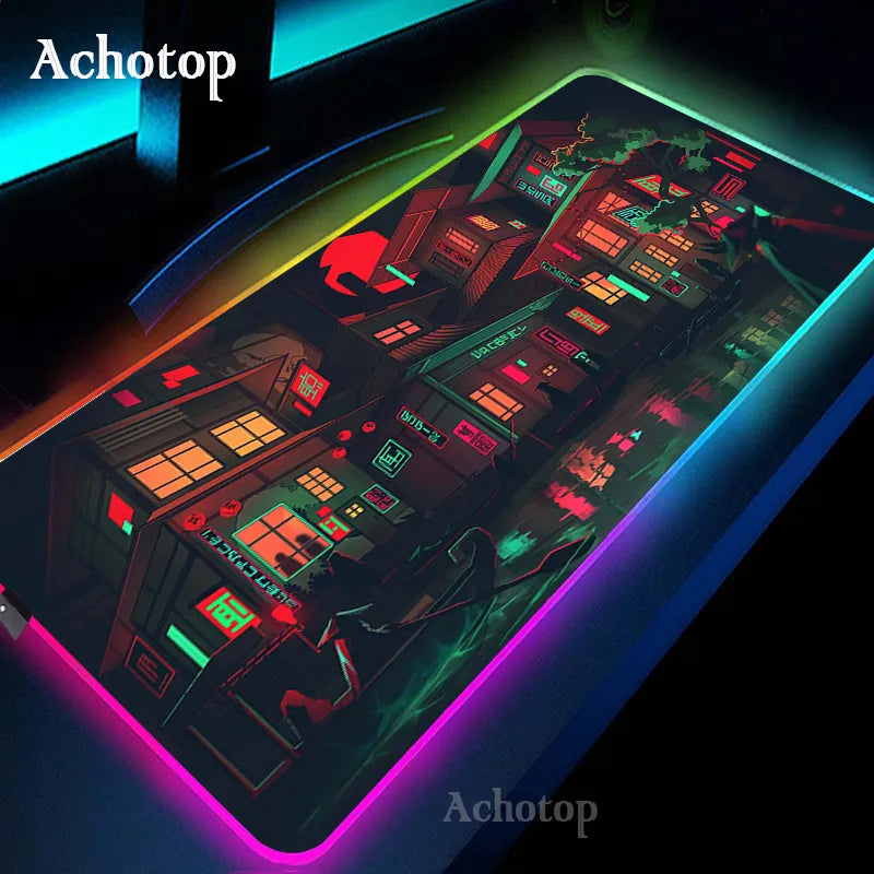 RGB Neon Japanese Art Gaming Mouse Pad - XXL Size