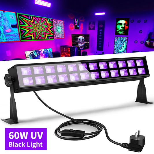 60W LED Black Light,Light Up 32x32ft, Blacklight Bar for Glow Party, Glow Light for Halloween, Bedroom, Fluorescent Body Paint