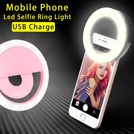 USB Charge LED Selfie Ring Light Mobile Phone Lens LED Selfie Lamp Ring For iPhone Samsung Xiaomi Huawei OPPO Phone Selfie Light