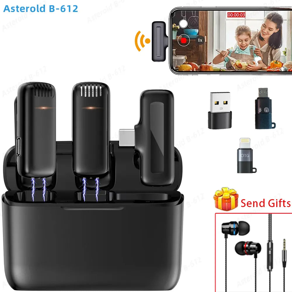 Wireless Lavalier Microphone Charging Case Mic Portable Audio Video Recording for iPhone Android Camera Notebook Live Gaming Mic