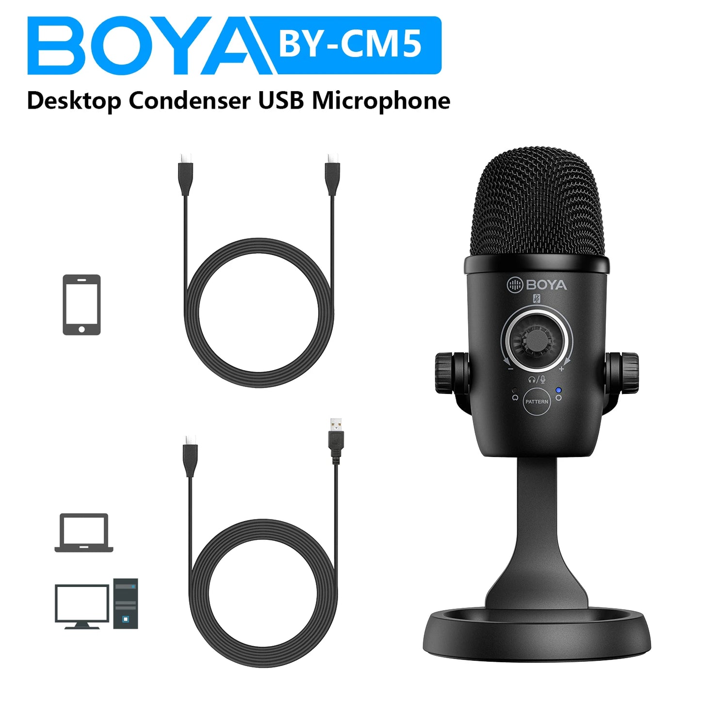 BOYA BY-CM5 Desktop Condenser USB Microphone for PC Gaming Computer Laptop Smartphone Windows Mac Streaming Youtube Recording