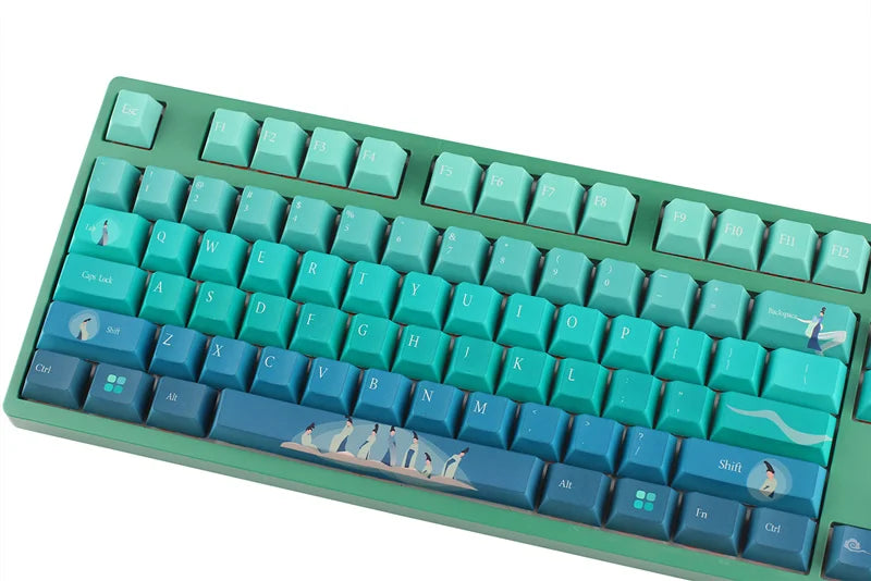 1 Set Cyan Green Gradient Keycaps PBT Dye Subbed Cherry Profile Key Caps For Keychron 65% 75% Anne Poker GH60 GK64 FL980 HHKB