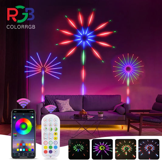 ColorRGB,Firework LED Strip Lights Dream Color RGB Changing Music Sound Sync Bluetooth Firework Lights with Remote Control DC 5V